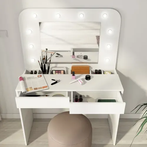 Coiffeuse Avec Miroir Et LED En Bois Blanc