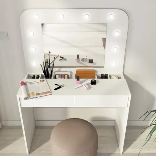 Coiffeuse Avec Miroir Et LED En Bois Blanc