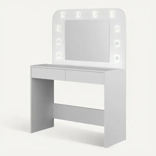 Coiffeuse Avec Miroir Et LED En Bois Blanc