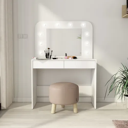 Coiffeuse Avec Miroir Et LED En Bois Blanc