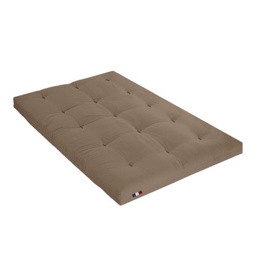 Ensemble Matelas Futon En Coton Et Structure En Bois Massif Taupe Soutien Ferme 140x200 - 2 Personne