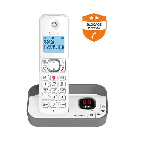 Téléphone sans fil répondeur ALCATEL F 860 VOICE GRIS vue de face