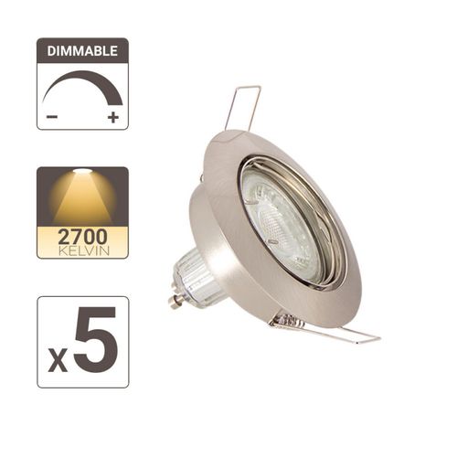 5 Spots Encastrables Carrés Chromés, LED 5W 12V, Douille MR16, Neufs