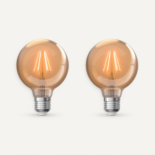 Lot 2 ampoules LED Globe E27 XANLITE DECO Verre ambré vue de face