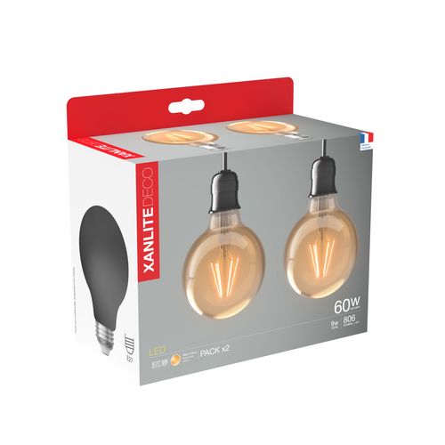 Lot 2 ampoules LED Globe E27 XANLITE DECO Verre ambré