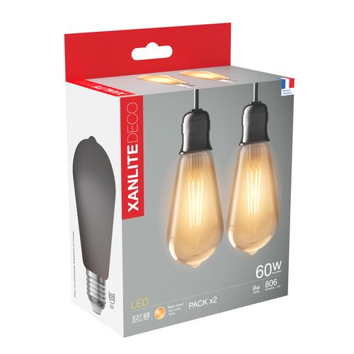 Lot 2 ampoules LED Edison E27 XANLITE DECO Verre ambré