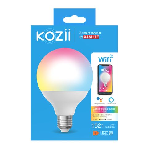 Ampoule Led Globe CCT E27 RGB KOZII Blanche Opaque