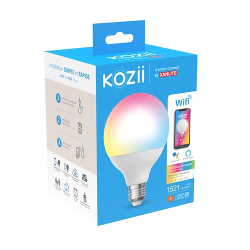 Ampoule Led Globe CCT E27 RGB KOZII Blanche Opaque