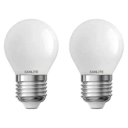 Lot 2 ampoules LED P45 E27 XANLITE HOME Blanc chaud vue de face