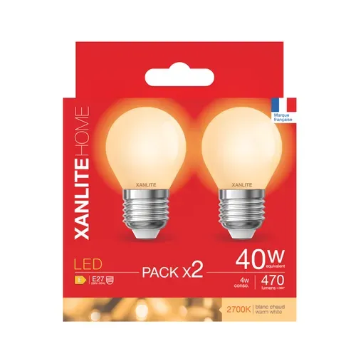Lot 2 ampoules LED P45 E27 XANLITE HOME Blanc chaud