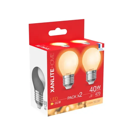 Lot 2 ampoules LED P45 E27 XANLITE HOME Blanc chaud