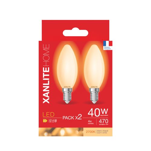Lot 2 ampoules LED Flamme E14 XANLITE HOME Blanc chaud