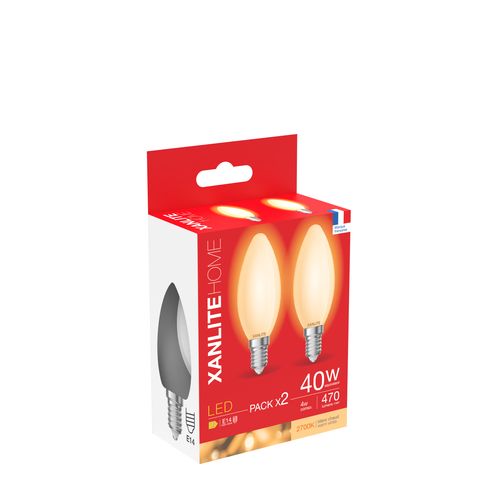 Lot 2 ampoules LED Flamme E14 XANLITE HOME Blanc chaud