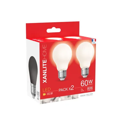 Lot 2 ampoules LED A60 E27 XANLITE HOME Blanc froid
