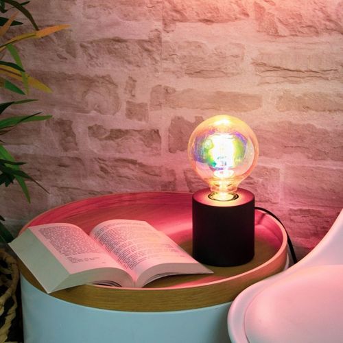 Lampe à Poser Cylindrique En Métal Noir , Compatible Culot E27, Ip20, 60w Puissance Max