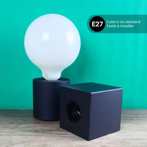 Lampe à Poser Cylindrique En Métal Noir , Compatible Culot E27, Ip20, 60w Puissance Max