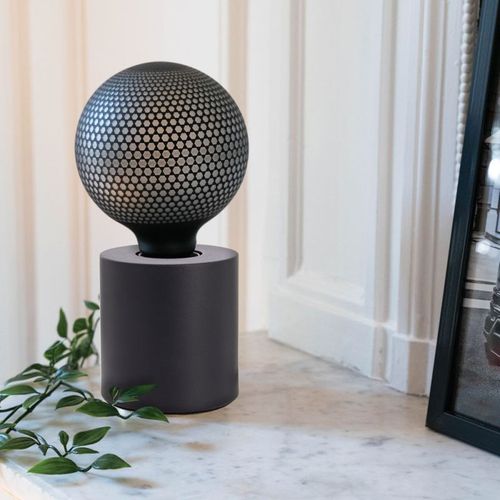 Lampe à Poser Cylindrique En Métal Noir , Compatible Culot E27, Ip20, 60w Puissance Max