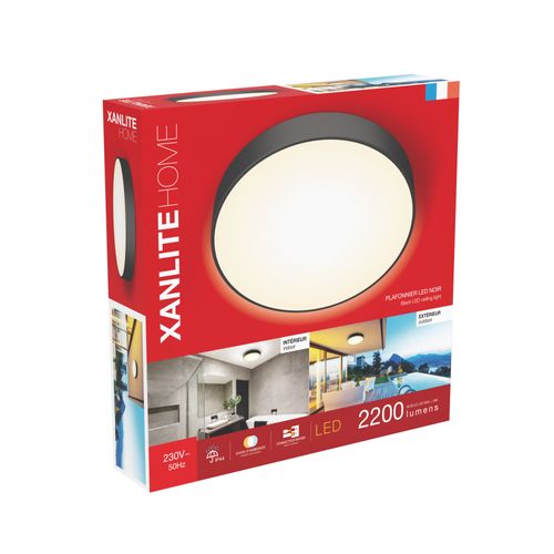 Plafonnier LED CCT IP44 Ø34 cm  Noir