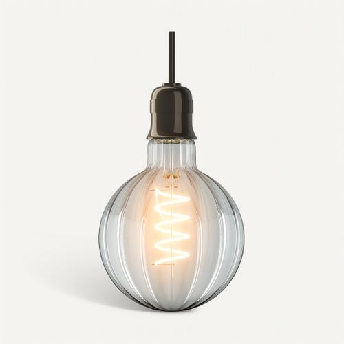 Ampoule LED Striée Globe E27  Blanc chaud vue de face