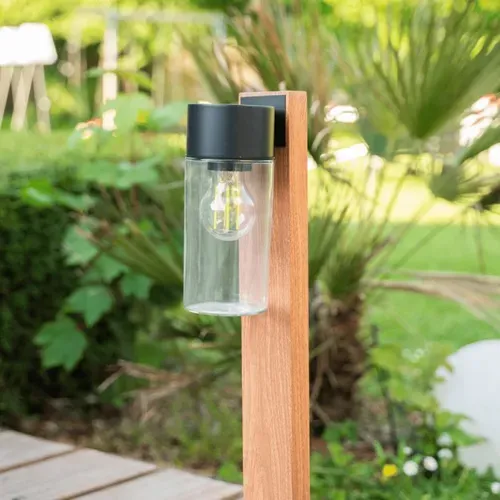 Borne Filaire Noire Et Bois Ip44, Culot E27, 40w Max