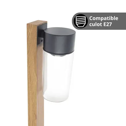 Borne Filaire Noire Et Bois Ip44, Culot E27, 40w Max