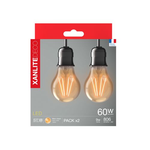 Lot 2 ampoules LED A60 E27 XANLITE DECO Verre ambré
