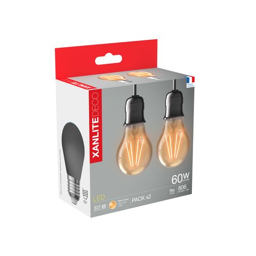Lot 2 ampoules LED A60 E27 XANLITE DECO Verre ambré