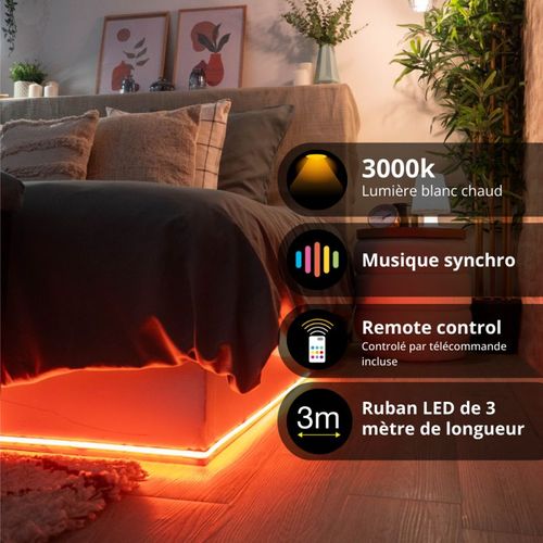 Ruban LED 3m Multicolore Rvb - USB Avec Télécommande - Flexible Et Sécable