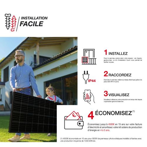 Panneau Solaire Kit Starter 150w, Ip67, Onduleur Wifi, Câble 3m