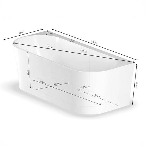 Baignoire Semi-îlot Murale Ruby 170x80 Cm