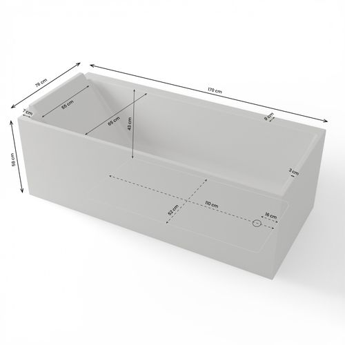 Baignoire Ilot Quantum 170 Gauche Blanche L170 X L75 X H58 Cm
