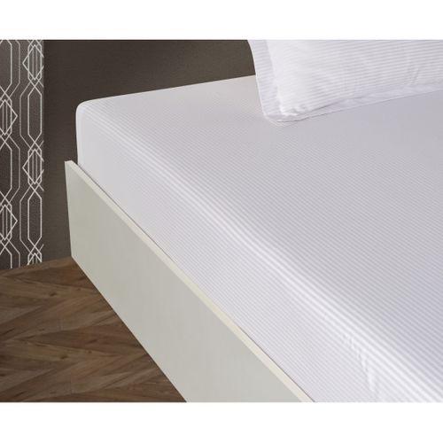 Drap Plat 240x300 Cm Satin De Coton Rayé Blanc