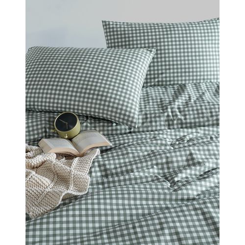 Housse De Couette + Taies D'oreiller 200x200 Cm "vichy Vert" Coton Imprimé.