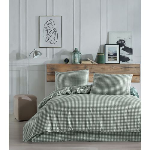 Housse De Couette + Taies D'oreiller 200x200 Cm "vichy Vert" Coton Imprimé.