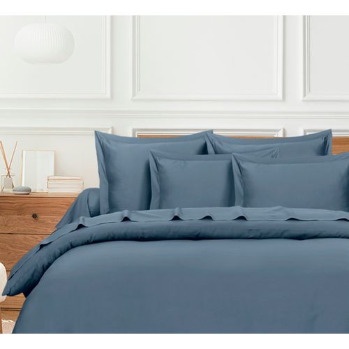 Parure De Lit 2 Personnes 260x240 Cm Satin De Coton Bleu