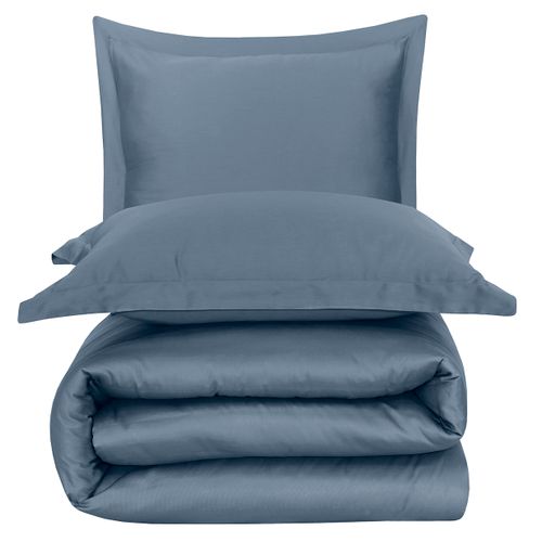 Parure De Lit 2 Personnes 260x240 Cm Satin De Coton Bleu