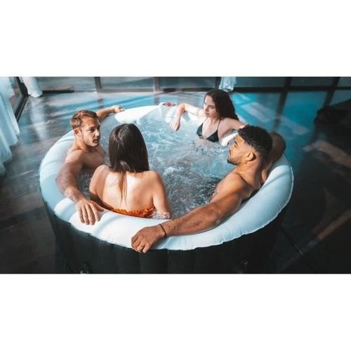 Spa Gonflable As04 - 185 X 65 Cm - 4 Places - Rond (livé Avec Filtre, Cadenas, Tapis De Sol Et Couve