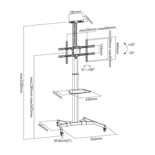 Support Mobile Pour écran 37''-75'' Hauteur 120-160cm