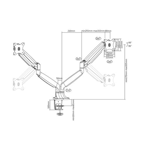 Support De Bureau Full Motion Pour 2 écrans PC 13"-32"
