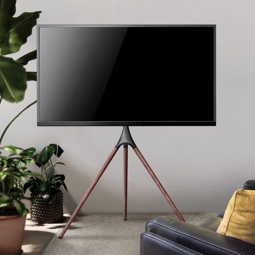 Support Chevalet Design Scandinave Pour TV 45''- 65'' Noir/noyer
