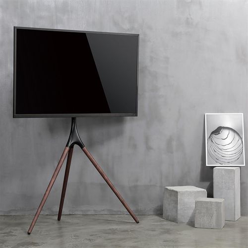 Support Chevalet Design Scandinave Pour TV 45''- 65'' Noir/noyer