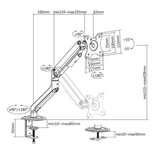 Support De Bureau Full Motion Pour 1 écran PC 17"-32", Gris
