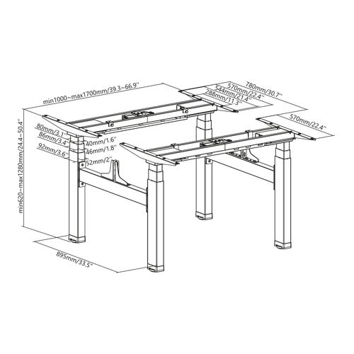 Double Bureau Motorisé Assis-debout 120x75cm Plateaux Noyer/pied Noir