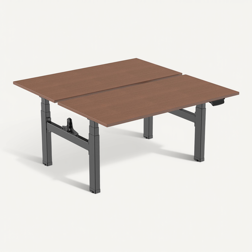 Double Bureau Motorisé Assis-debout 120x75cm Plateaux Noyer/pied Noir