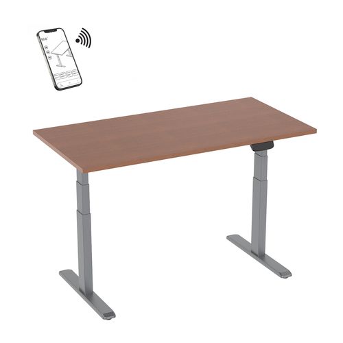 Bureau Motorisé Assis-debout 120x75cm Plateau Noyer/pied Gris