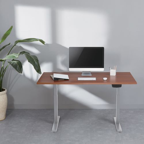 Bureau Motorisé Assis-debout 120x75cm Plateau Noyer/pied Gris