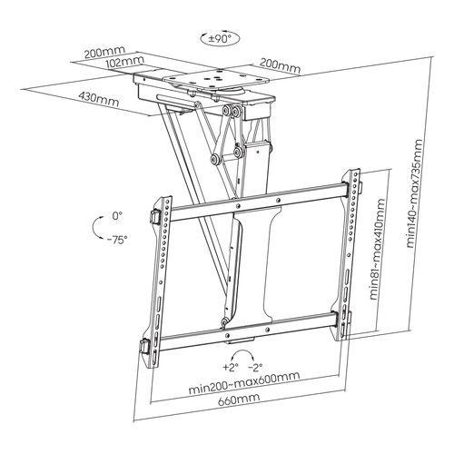 Support Plafond Motorisé écran TV 32''- 75'' Orientable Connecté