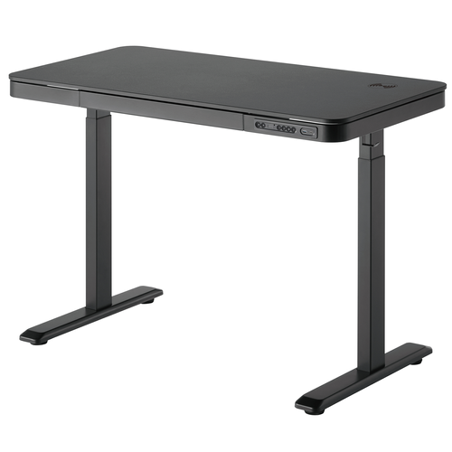 Bureau Motorisé Assis-debout 118x60cm Avec Tiroir Et Chargeur Sans Fil, Plateau Noir/pied Noir