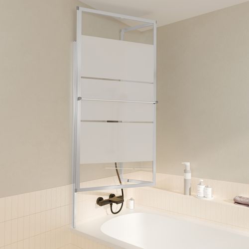 Pare Baignoire Relevable 139x105cm Avec Volet - Verre Transparent Avec Bande Depolie