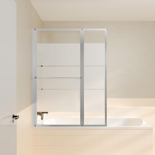 Pare Baignoire Relevable 139x105cm Avec Volet - Verre Transparent Avec Bande Depolie